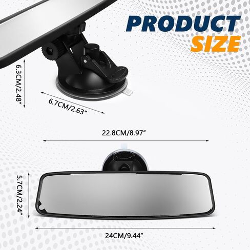 Rear View Mirror, Adjustable Interior Rearview Mirror with Suction Cup, Anti Glare HD Wide Angle Rear View Mirror, Car Panoramic Rear View to Reduce Blind Spot for Most Cars in Saudi Arabia