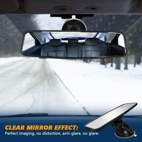 Rear View Mirror, Adjustable Interior Rearview Mirror with Suction Cup, Anti Glare HD Wide Angle Rear View Mirror, Car Panoramic Rear View to Reduce Blind Spot for Most Cars in Saudi Arabia