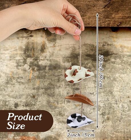 Western Car Accessories for Women, Car Charms for Rear View Mirror, Western Car Decor, Car Hanging Ornament for Women, Men, and Girls, Country Car Accessories with 3 Pcs Boho Cow Print Cowgirl Hat in Saudi Arabia