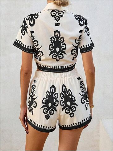SweatyRocks Women's 2 Piece Boho Tie Front Blouse and Shorts Sets Summer Vacation Outfits in Saudi Arabia