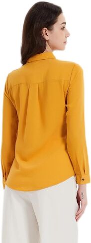 Women Button Down Shirt Long Sleeve Shirts Blouses Summer 2025 Office Dressy Casual Collared Tops Oxford Clothes with Pocket in Saudi Arabia