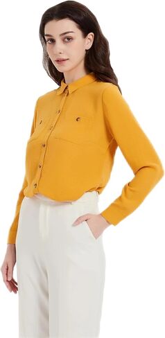 Women Button Down Shirt Long Sleeve Shirts Blouses Summer 2025 Office Dressy Casual Collared Tops Oxford Clothes with Pocket in Saudi Arabia