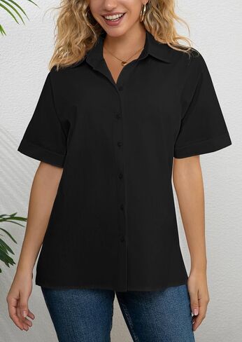AISEW Womens Cotton Button Down Short Sleeve Shirts Summer Casual Dress Shirt Collared Work Office Blouse in Saudi Arabia