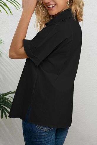 AISEW Womens Cotton Button Down Short Sleeve Shirts Summer Casual Dress Shirt Collared Work Office Blouse in Saudi Arabia