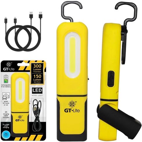LED Rechargeable Work Light 300 Lumen Flash Light, 6ft Cable, Hanging Hook, Magnetic Base, Kickstand, 3 Settings, High/Low/Flashlight, Emergency Kits, Camping Light, Utility, Plumbing Light in Saudi Arabia