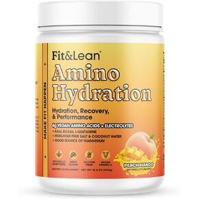 Fit&Lean Amino Hydration Plus Energy، مسحوق ما قبل التمرين مُحلى طبيعيًا، 6 جم من الأحماض الأمينية النباتية، EAA، BCAA، الجلوتامين، الإلكتروليتات والكافيين الطبيعي، عصير الليمون الوردي، 30 حصة in Kuwait