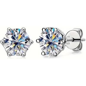 Moissanite Stud Earrings – 0.5ct, 1ct, 2ct D Color VVS1 Brilliant Cut – Lab-Created Stones in 925 Sterling Silver – Hypoallergenic Earrings for Women – Luxury Gift Box Included in Saudi Arabia