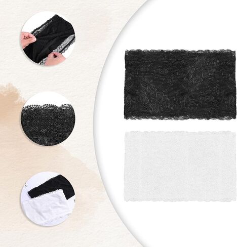 Lace Tube Top Bra, 2 Pcs Strapless Lace Bandeau Bra for Low Cut Dress Front Stretch Bralette for Low Neckline Cleavage Cover White, Black in Saudi Arabia