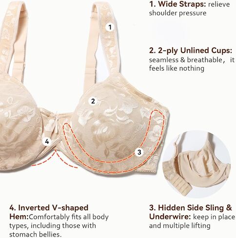Lemorosy Women's Minimizer Bra Full Coverage Unlined Underwire Comfortable Everyday Bras Plus Size in Saudi Arabia