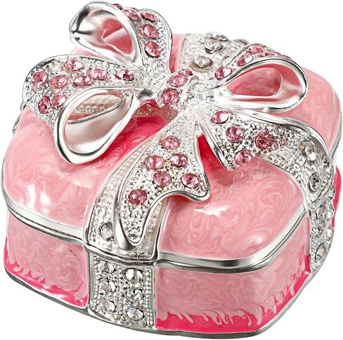 Elldoo Mini Trinket Box ، Bow-Bow-Hift Box Style Box box Box Vintage Metal Metaled Box Ring Earrings Jewelry Organizer Square Gift for Women ، Pink in Kuwait