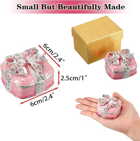 Elldoo Mini Trinket Box ، Bow-Bow-Hift Box Style Box box Box Vintage Metal Metaled Box Ring Earrings Jewelry Organizer Square Gift for Women ، Pink in Kuwait