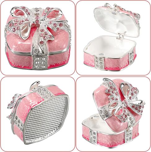 Elldoo Mini Trinket Box ، Bow-Bow-Hift Box Style Box box Box Vintage Metal Metaled Box Ring Earrings Jewelry Organizer Square Gift for Women ، Pink in Kuwait