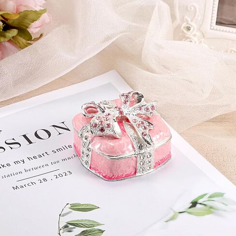Elldoo Mini Trinket Box ، Bow-Bow-Hift Box Style Box box Box Vintage Metal Metaled Box Ring Earrings Jewelry Organizer Square Gift for Women ، Pink in Kuwait