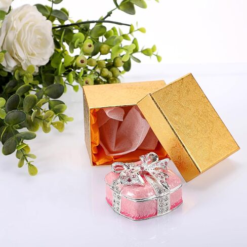 Elldoo Mini Trinket Box ، Bow-Bow-Hift Box Style Box box Box Vintage Metal Metaled Box Ring Earrings Jewelry Organizer Square Gift for Women ، Pink in Kuwait