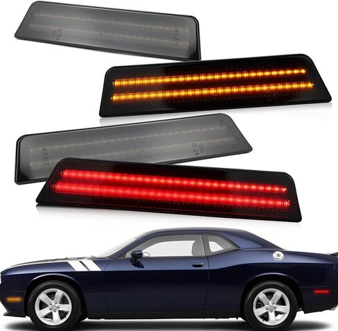 Smoked Lens LED Side Marker Lights Kit Front & Rear Bumper Lamps Compatible with Dodge Challenger regular body 2015-2023 Amber Front & Red Rear Side Marker Indicator Lamps Set (4PCS) in Saudi Arabia