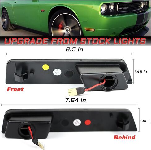 Smoked Lens LED Side Marker Lights Kit Front & Rear Bumper Lamps Compatible with Dodge Challenger regular body 2015-2023 Amber Front & Red Rear Side Marker Indicator Lamps Set (4PCS) in Saudi Arabia