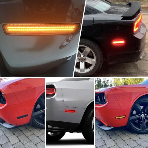 Smoked Lens LED Side Marker Lights Kit Front & Rear Bumper Lamps Compatible with Dodge Challenger regular body 2015-2023 Amber Front & Red Rear Side Marker Indicator Lamps Set (4PCS) in Saudi Arabia