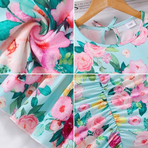 Girls Dress, Summer Clothes Flutter Sleeve, Elastic Waist, A-Line, Casual, for 7-14 Years Kids in Kuwait