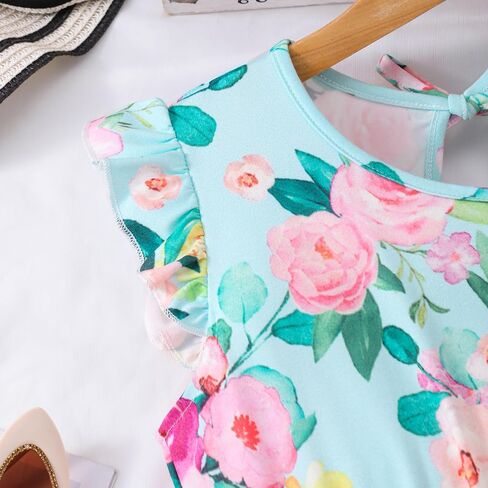Girls Dress, Summer Clothes Flutter Sleeve, Elastic Waist, A-Line, Casual, for 7-14 Years Kids in Kuwait