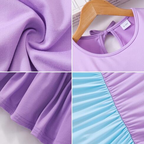 Girls Dress, Summer Clothes Flutter Sleeve, Elastic Waist, A-Line, Casual, for 7-14 Years Kids in Kuwait
