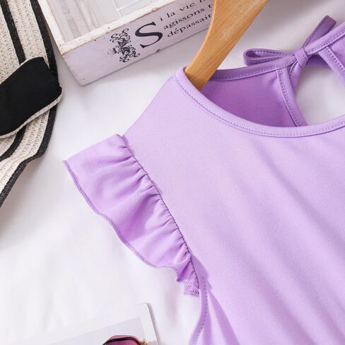 Girls Dress, Summer Clothes Flutter Sleeve, Elastic Waist, A-Line, Casual, for 7-14 Years Kids in Kuwait