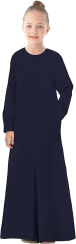 Wsplyspjy ألوان صلبة لباس مسلم للفتيات الأطفال أبايا سحاب ملابس صلاة الإسلامية مع جيوب in Kuwait