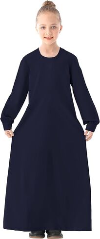 Wsplyspjy ألوان صلبة لباس مسلم للفتيات الأطفال أبايا سحاب ملابس صلاة الإسلامية مع جيوب in Kuwait