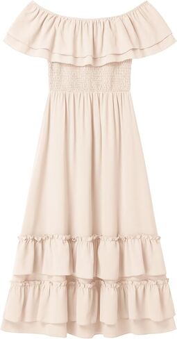 AWIBMK Mother Daughter Matching Boho Mommy and Me Dress Summer Casual Off Shoulder Smocked Tiered A-Line Maxi Dress in Saudi Arabia