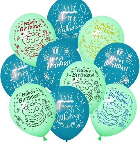 52 Pcs Blue Birthday Balloons with Birthday Party Pattern Children's Birthday Balloons Decoration Suitable for Girls Boy Birthday Party, Baby Shower in Kuwait