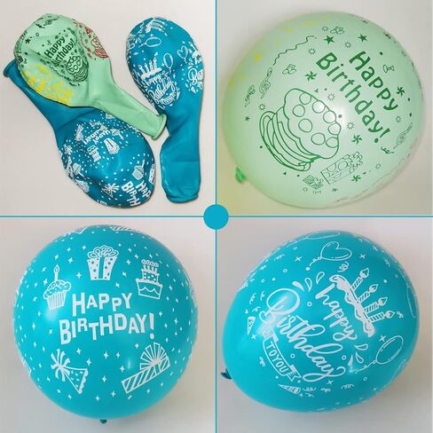 52 Pcs Blue Birthday Balloons with Birthday Party Pattern Children's Birthday Balloons Decoration Suitable for Girls Boy Birthday Party, Baby Shower in Kuwait