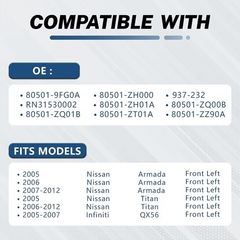 مجموعة مشغل قفل الباب محرك متوافق مع Nissan Armada Titan 2005-2012 ، متوافق مع Infiniti QX56 2005-2007 الجهة الأمامية السائق اليسرى استبدال# 80501-9FG0A 80501-ZH000 in Kuwait