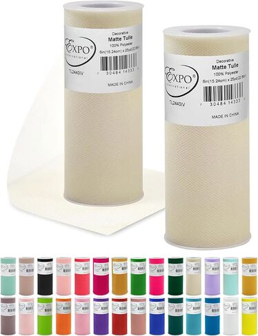 Expo International Decorative Matte Tulle, Roll/Spool of 6" X 25 Yards, Lightweight Polyester Tulle Fabric for Tutus, Costumes, and Party Decorations, Washable, Easy-to-Use, Pack of 2, Green in Kuwait