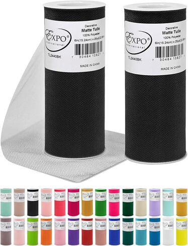 Expo International Decorative Matte Tulle, Roll/Spool of 6" X 25 Yards, Lightweight Polyester Tulle Fabric for Tutus, Costumes, and Party Decorations, Washable, Easy-to-Use, Pack of 2, Green in Kuwait