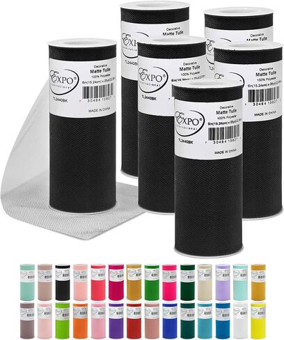 Expo International Decorative Matte Tulle, Roll/Spool of 6" X 25 Yards, Lightweight Polyester Tulle Fabric for Tutus, Costumes, and Party Decorations, Washable, Easy-to-Use, Pack of 2, Green in Kuwait