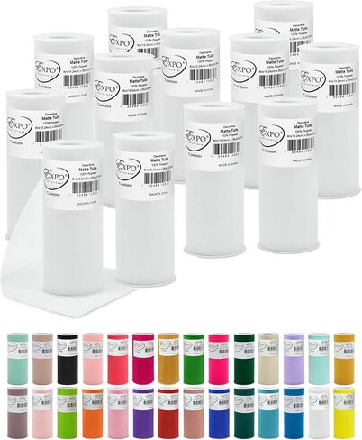 Expo International Decorative Matte Tulle, Roll/Spool of 6" X 25 Yards, Lightweight Polyester Tulle Fabric for Tutus, Costumes, and Party Decorations, Washable, Easy-to-Use, Pack of 2, Green in Kuwait