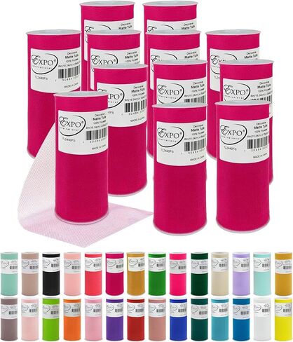 Expo International Decorative Matte Tulle, Roll/Spool of 6" X 25 Yards, Lightweight Polyester Tulle Fabric for Tutus, Costumes, and Party Decorations, Washable, Easy-to-Use, Pack of 2, Green in Kuwait