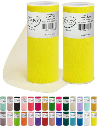 Expo International Decorative Matte Tulle, Roll/Spool of 6" X 25 Yards, Lightweight Polyester Tulle Fabric for Tutus, Costumes, and Party Decorations, Washable, Easy-to-Use, Pack of 2, Green in Kuwait