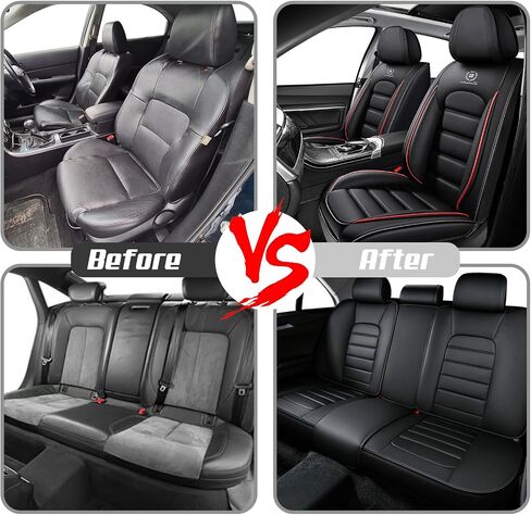 Full Set for Audi Q7 Seat Covers 2007-2025, Waterproof Nappa Leather Car Seat Protector, Anti-Slip & Comfortable Car seat Cover (Black & Red) in Saudi Arabia