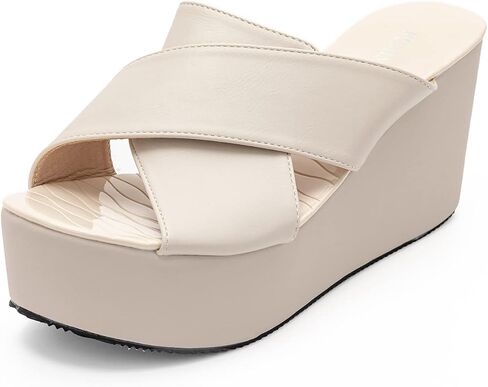 NOMIMAS Leisure Platform Slides for Woman Peep Toe Wedge Mules Elegant Party Criss Cross Slip on High Heel Slide Sandals in Saudi Arabia