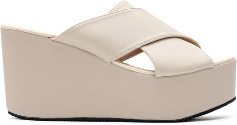 NOMIMAS Leisure Platform Slides for Woman Peep Toe Wedge Mules Elegant Party Criss Cross Slip on High Heel Slide Sandals in Saudi Arabia