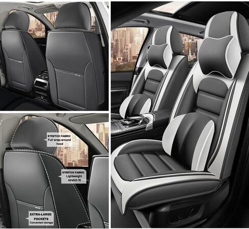 5 Seat Covers for GMC Sierra 2500 2025 Upgraded Leather Car Seat Covers Waterproof Anti-Slip Car Seat Protectors Comfort Automotive Seat Covers with Airbag（Standard,Black+Orange） in Saudi Arabia