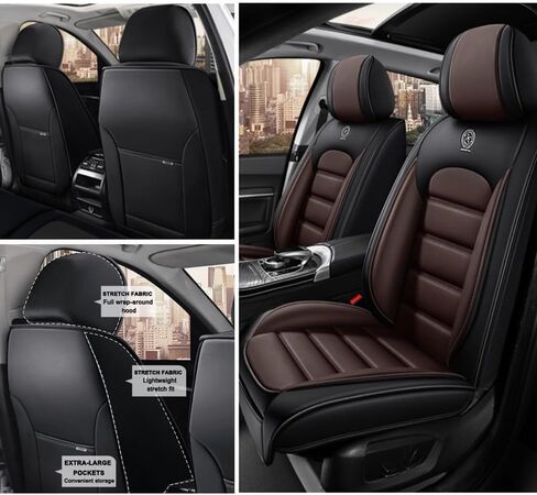 5 Seat Covers for GMC Sierra 2500 2025 Upgraded Leather Car Seat Covers Waterproof Anti-Slip Car Seat Protectors Comfort Automotive Seat Covers with Airbag（Standard,Black+Orange） in Saudi Arabia