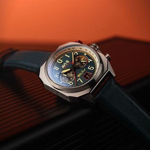 AVI-8 Men's 41mm Bell X-1 Machbuster Chronograph Watch with Leather Strap AV-4118 in Kuwait