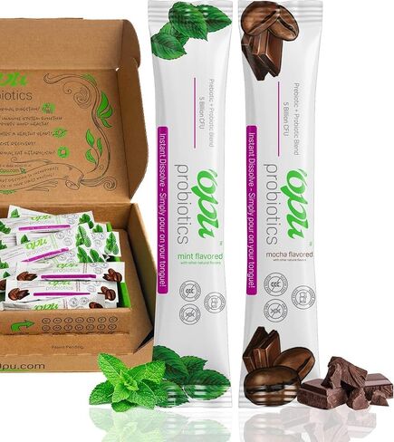 'Opu Probiotics Mint Instant-Dissolve - كمية شهر واحد - 5 مليارات CFU - للرجال والنساء والأطفال مع البريبايوتكس لدعم الوزن المناعي الهضمي، خالي من السكر، خالي من الغلوتين، غير معدل وراثيًا in Saudi Arabia