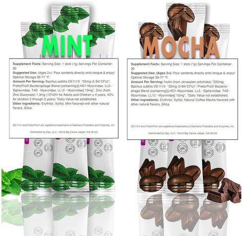 'Opu Probiotics Mint Instant-Dissolve - كمية شهر واحد - 5 مليارات CFU - للرجال والنساء والأطفال مع البريبايوتكس لدعم الوزن المناعي الهضمي، خالي من السكر، خالي من الغلوتين، غير معدل وراثيًا in Saudi Arabia