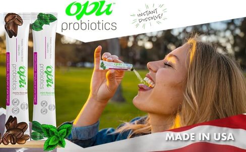 'Opu Probiotics Mint Instant-Dissolve - كمية شهر واحد - 5 مليارات CFU - للرجال والنساء والأطفال مع البريبايوتكس لدعم الوزن المناعي الهضمي، خالي من السكر، خالي من الغلوتين، غير معدل وراثيًا in Saudi Arabia