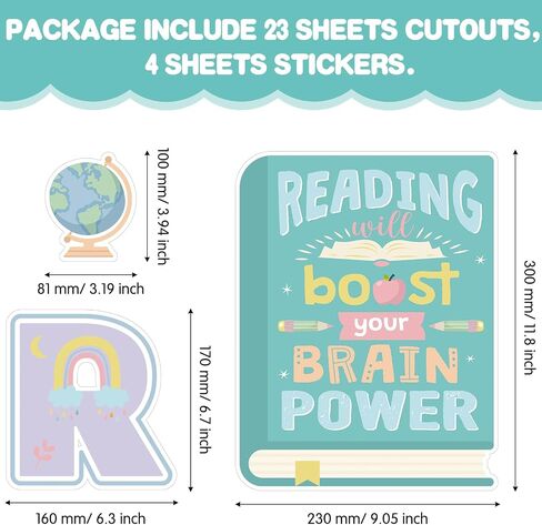 PATELAI 23 PCS REGING CLASSROOM DECREATIONS READING BULLETIN SET PORDER POSTER POSTER للمعلمين الفصول الدراسية لافتة وملصق قراءة جدار ديكور لمكتبة ما قبل المدرسة الابتدائية (Boho) in Kuwait