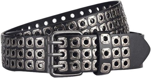 3 Row Studded Holes Grommet Faux Leather Belts for Women Men Punk Jeans Pants Coat in Saudi Arabia