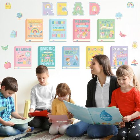 PATELAI 23 PCS REGING CLASSROOM DECREATIONS READING BULLETIN SET PORDER POSTER POSTER للمعلمين الفصول الدراسية لافتة وملصق قراءة جدار ديكور لمكتبة ما قبل المدرسة الابتدائية (Boho) in Kuwait