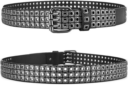 3 Row Studded Holes Grommet Faux Leather Belts for Women Men Punk Jeans Pants Coat in Saudi Arabia